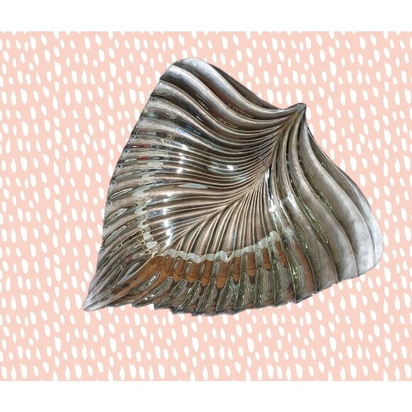 Bowl Akcam Gold Leaf Turkish Glass Holiday 13" x 12" x 3" Clear Silver Back - Picture 2 of 13